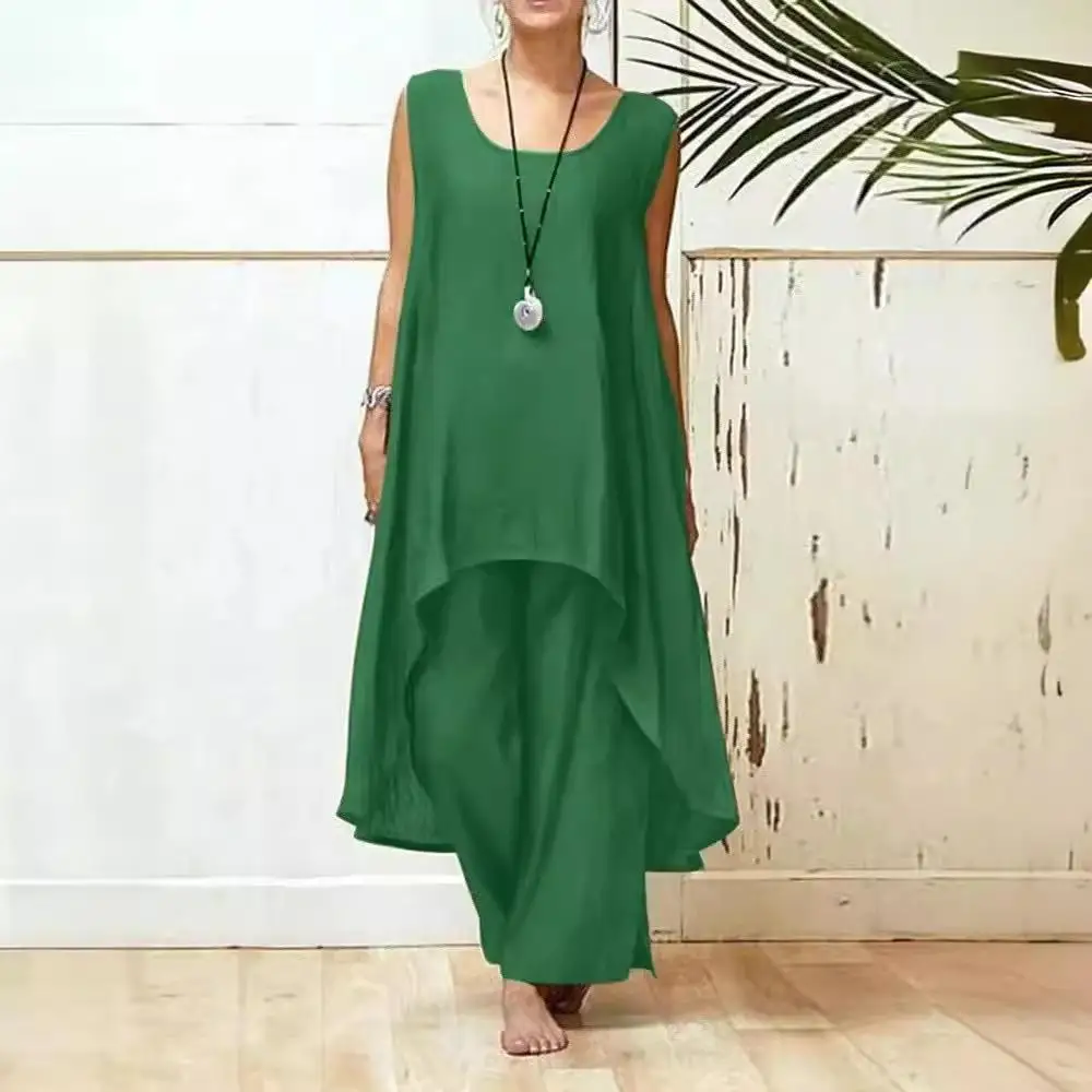 Dames katoen linnen plus maat Sl pak Spring Faion Street Sle lange broek No Sve patchwork volwassen ensemble