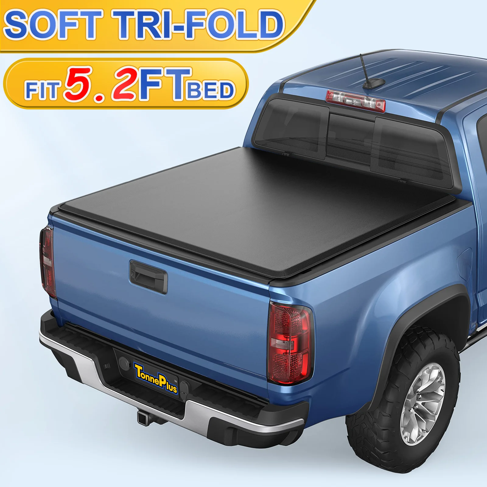 TonnePlus Soft Tri-Fold Tonneau Cover Truck Bed Covers for 2015-2024 Colorado / Canyon 5.2FT Bed w/ Lamp | 5.2' (61.7