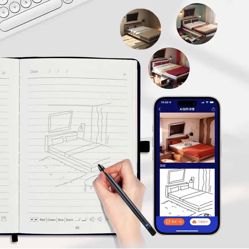 Conjunto de notebook síncrono com tela de papel inteligente AI, conexão Bluetooth, design, pintura, escrita, livro eletrônico, caneta digital