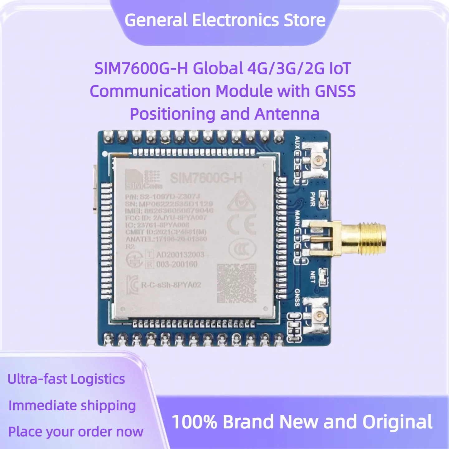 SIM7600G-H Global 4G/3G/2G IoT Communication Module with GNSS Positioning and Antenna