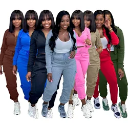 Two Piece Set Women Sporty Pant Sets Hooded Zipper Tracksuit Coats Matching SetsDrawstring Trousers Suits Pockets Autumn Winter