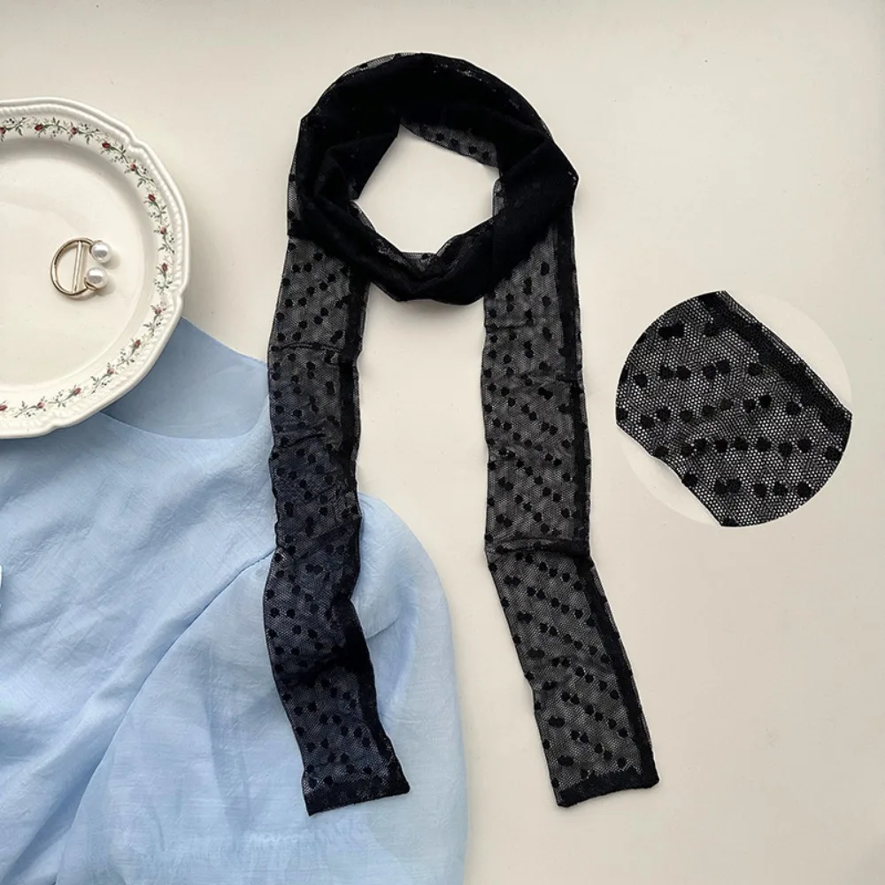 

Trendy French Style Lace Long Scarf White Black Dots Flower Hair Band Neckerchief Elegent Photo Props Neck Strap Party Supplies