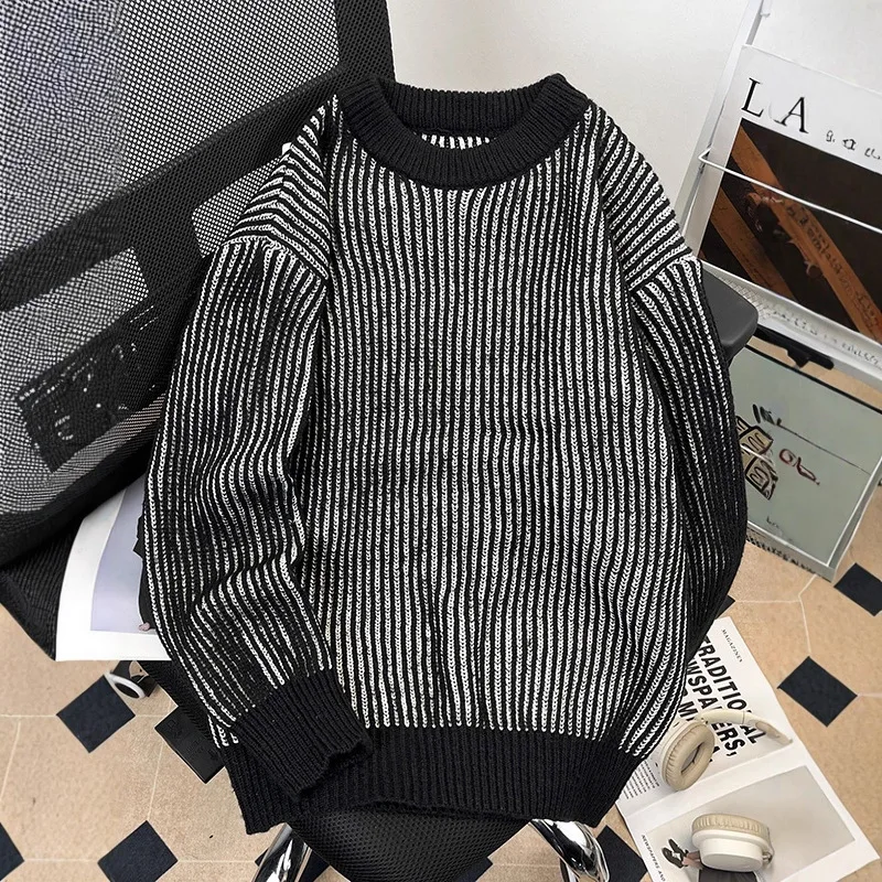 

Japanese Sle Thiened round Ne Sweater Men's Soft Cozy Knitted irt Trendy Retro Overhead Knitwear Outerwear
