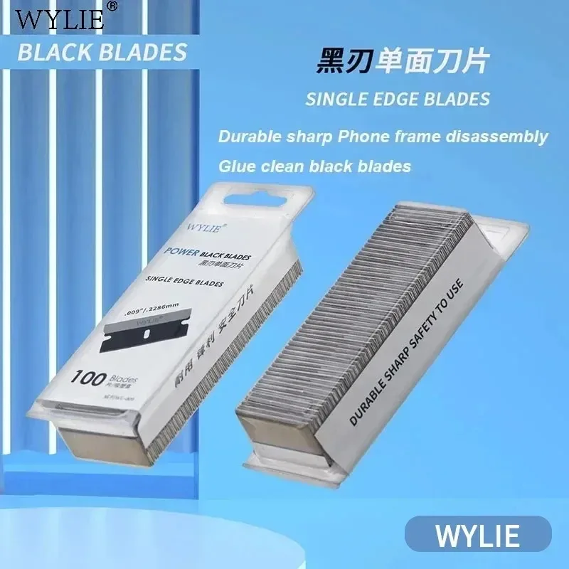 

WYLIE WL-009 100 шт., черное лезвие с одним лезвием, прочная острая бритва для телефона, средняя рамка, крышка заднего стекла, инструмент для ремонта