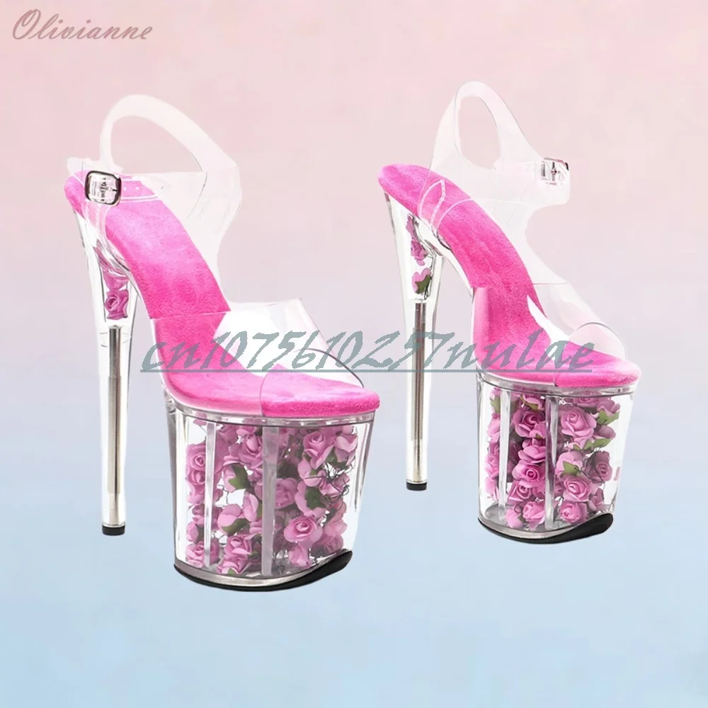 

Clear Rose Flower Platform PVC Sandals Dancing High Heels Peep Toe Fashion Women Shoes 2026 Sexy Women Dance Shoes