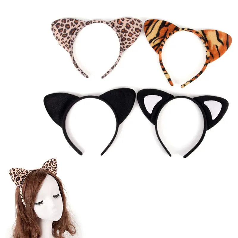 Fashion Women Cloth Short Plush Tiger Leopard Cat Ear Headband Hair Band Cosplay Party Hair Accessories HairBand