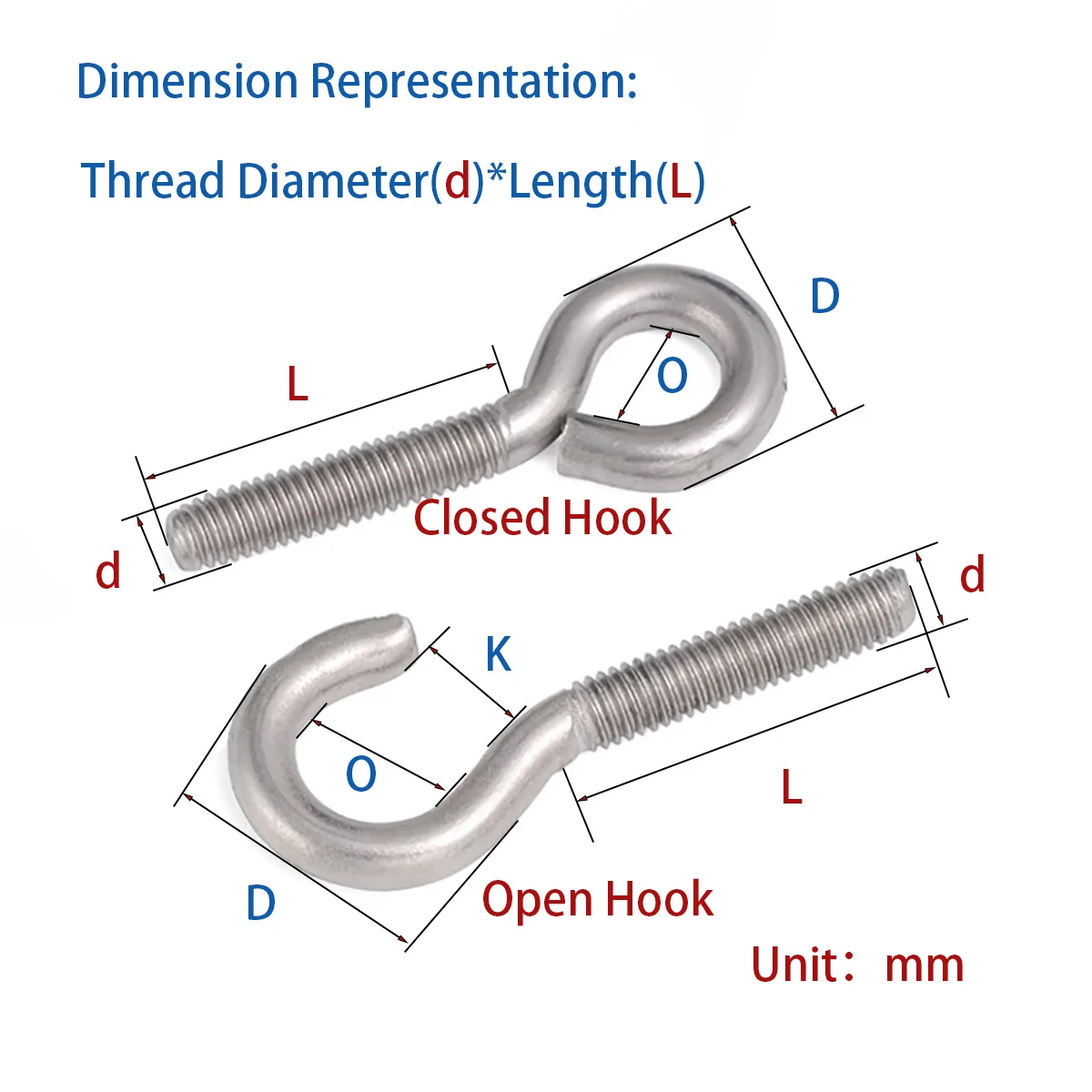 304 Stainless Steel Sheep Eye Screw/ Open/Closed Hook Screw/ Lifting Ring Bolt Screw M3M4M5M6M8M10