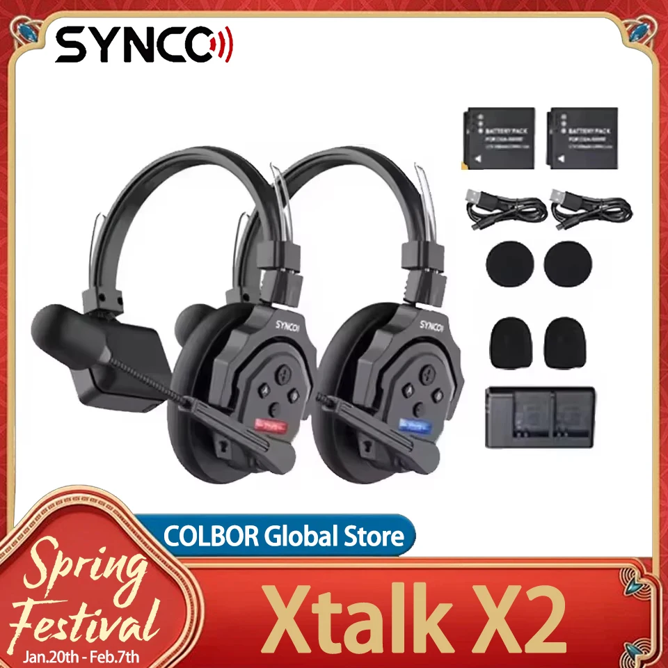 

SYNCO Xtalk X2 Wireless Intercom System 2.4GHz Communication Headset With Battery Wireless Microphone for Studio