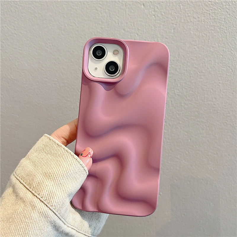 Caso Padrão 3D Onda para iPhone, Luxo Caso Prata chapeamento, Breve Soft Shockproof tampa traseira, Candy Color, iPhone 14, 13, 11, 12, 15 Pro Max