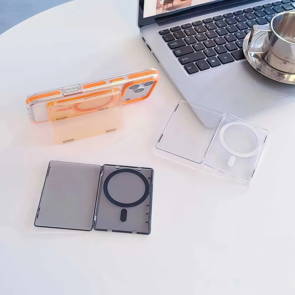 Transparent For MagSafe Card Sleeve Ultra-thin Shockproof Magnetic Stand Card Holder Side Push Lightweight for Apple /iPhone