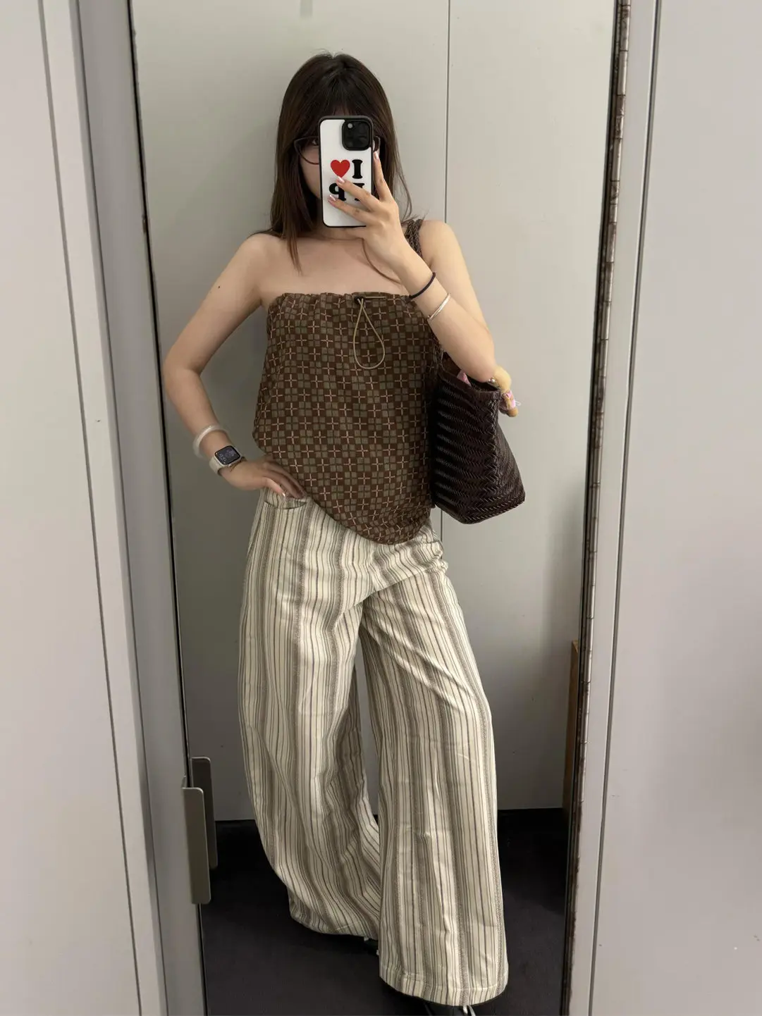 

Summer New Women's Printed Crop Top Vest Outerwear Casual Striped Long Pants Set Slimming Effect Comfortable Breathable Material