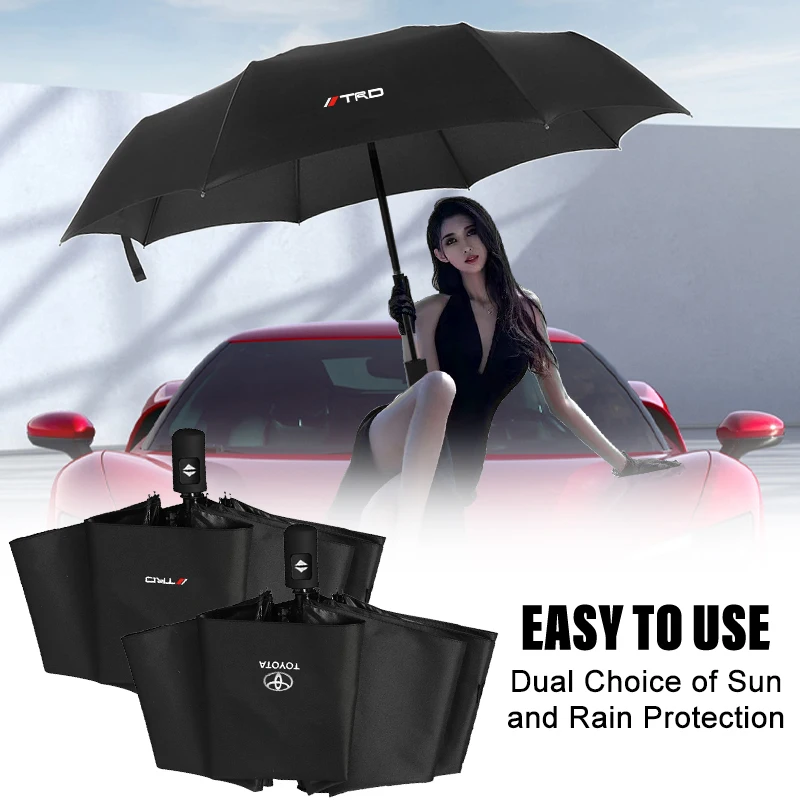 

1Pcs Windproof Rain Fully Automatic Compact 3 Folding Umbrella for Toyota Trd GR Chr RAV4 Land Cruiser Mirai Yaris Camry Avalon