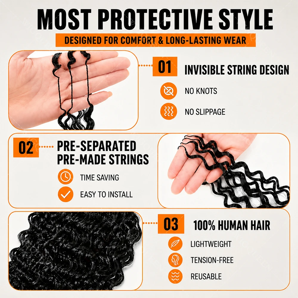 15A Small Spirals Curly Miracle Knots Feather Crochet Human Hair For Boho Braiding Invisible Knot PreSeparated Knotless Kinky Curly Crochet Human Hair Extensions Reusable Pre Looped Natural Black Crochet Bundles With String Bulk 100% Human Hair Extensions