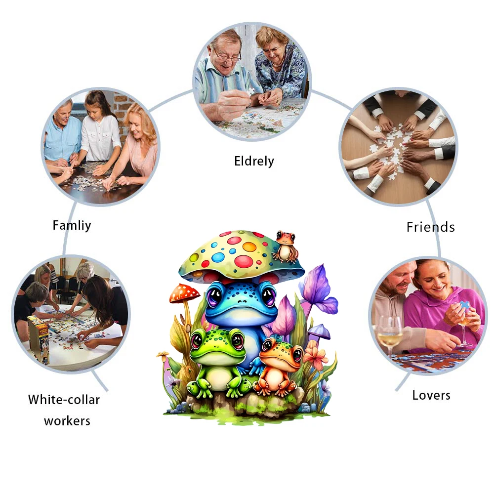 Frogs Wooden Puzzle for Jigsaw Lover, Uniquely Stress Relieves Toys, Christmas Birthday Gift Home Decor Family Games