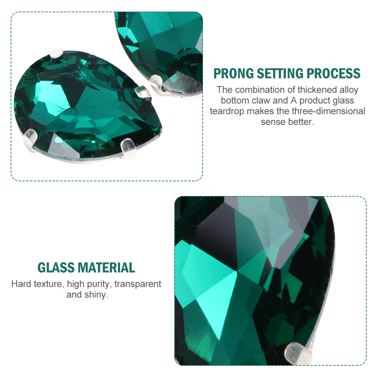 

50pcs Crystal Claw Glass Rhinestones Set Water Drop Sew On Claw Back Rhinestones For Garment With Flat Base Dark Green Mixed