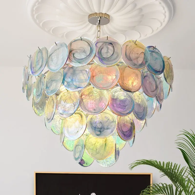 2026 Multicolour Murano Disc Chandelier Living Room Dining Room Decor French Atmosphere Glass Pendant Light Indoor Lighting Fixt