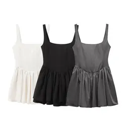 Fashion Solid Sling Mini Dress For Women Square Collar Sleeveless Backless Evening Party Short Dresses Female Club Chic