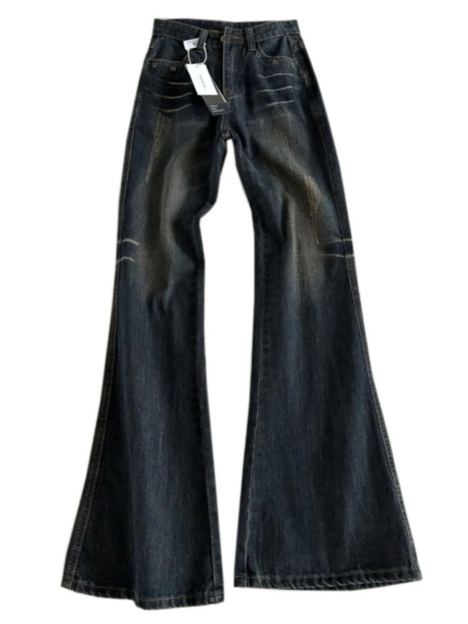 

Women's Vintage Washed Bootcut Jeans Distressed Flare Denim Pants High Waist Contrast Stitching 5-Pocket Long Jeans
