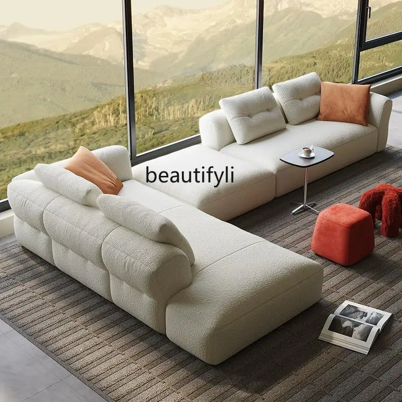 Large living room lamb wool fabric sofa curved multi-person combination modern simple, corner special-shaped sofa
