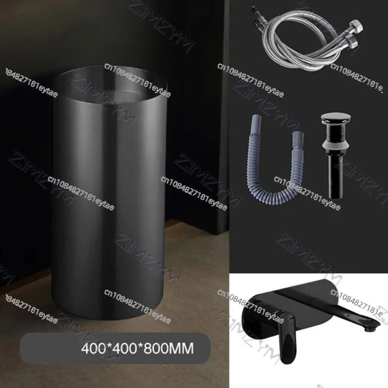 Stainless Steel Wash Basin Floor-standing+Faucet+Copper Drain+Drain Pipe+70CM Inlet Pipe Light Luxury Bathroom Basin 80*40CM