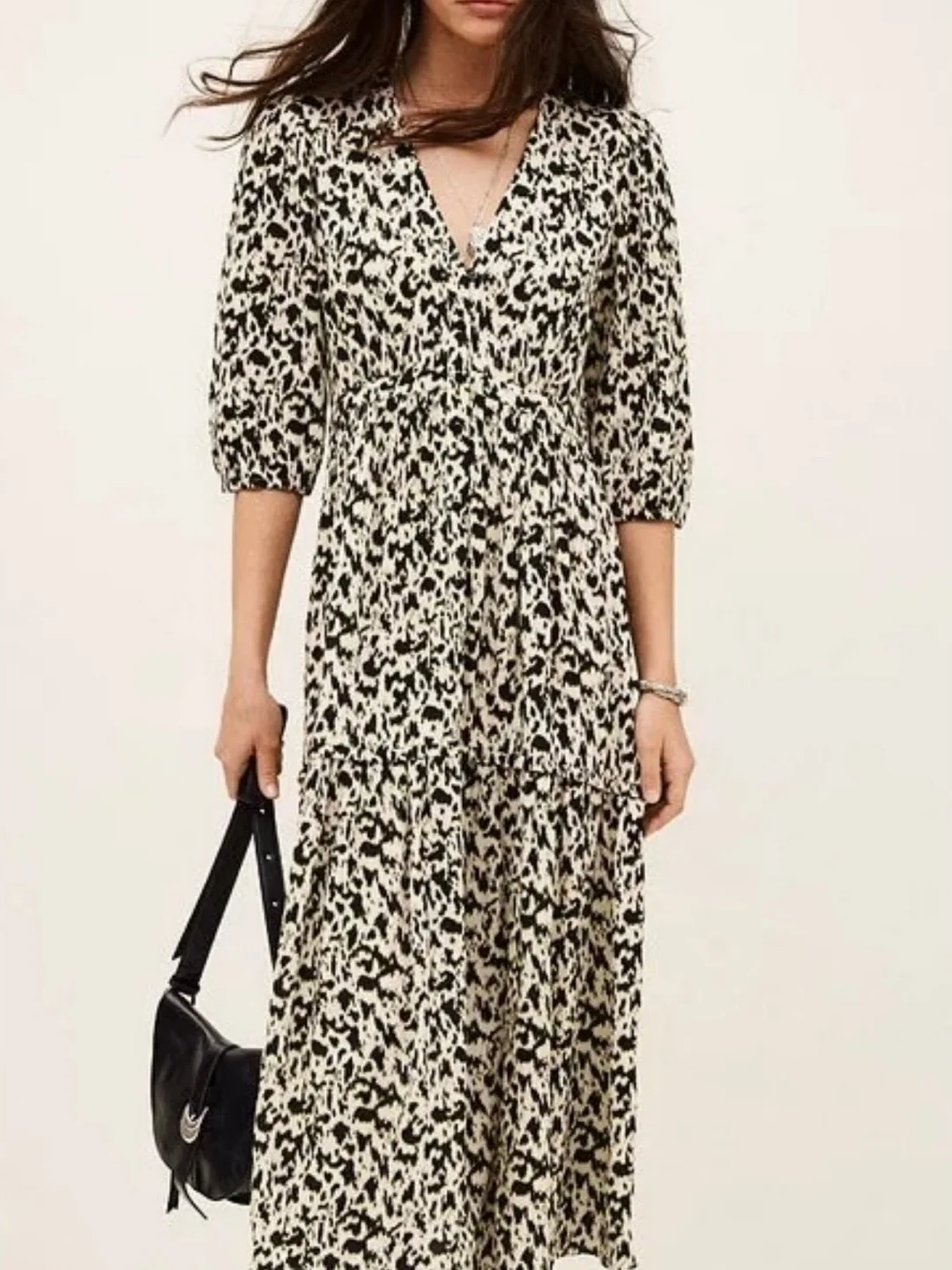 

Женское праздничное платье Ele с винтажным принтом, V-образным вырезом, приталенное, с рукавом 3/4, длинное, с высокой талией, А-силуэт, свободный крой