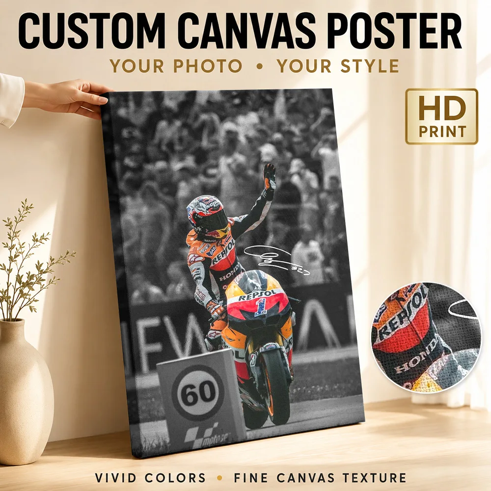 Casey Stoner MotoGP Victory Canvas Painting Poster Bold Style Canvas Wall Art With Personalized Photo For Garage Ideal Fan Gift