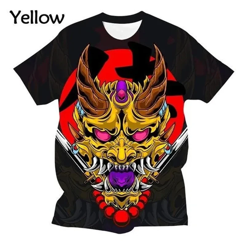 Men's Fashion Hip Hop Style Cool T-shirts Hannya 3d Print Y2k T Shirt Halloween Personalized Short-sleeved Mens Designer Clothes