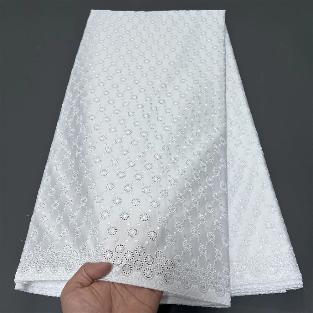 

Высококачественная африканская нигерийская тюлевая кружевная ткань 2026 года для пошива свадебных и праздничных платьев, вышитый хлопковый дамаст, 5 ярдов, белый цвет