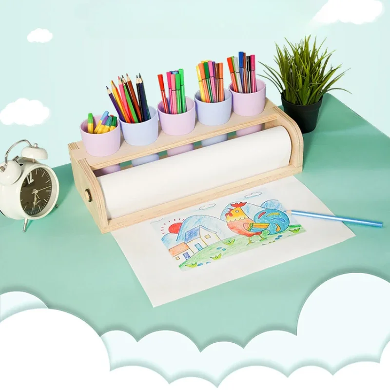 Desktop Solid Wood Easel Children's Paper Roll Holder 435*190*100mm Kindergarten Painting Set Art Tools School Supplies