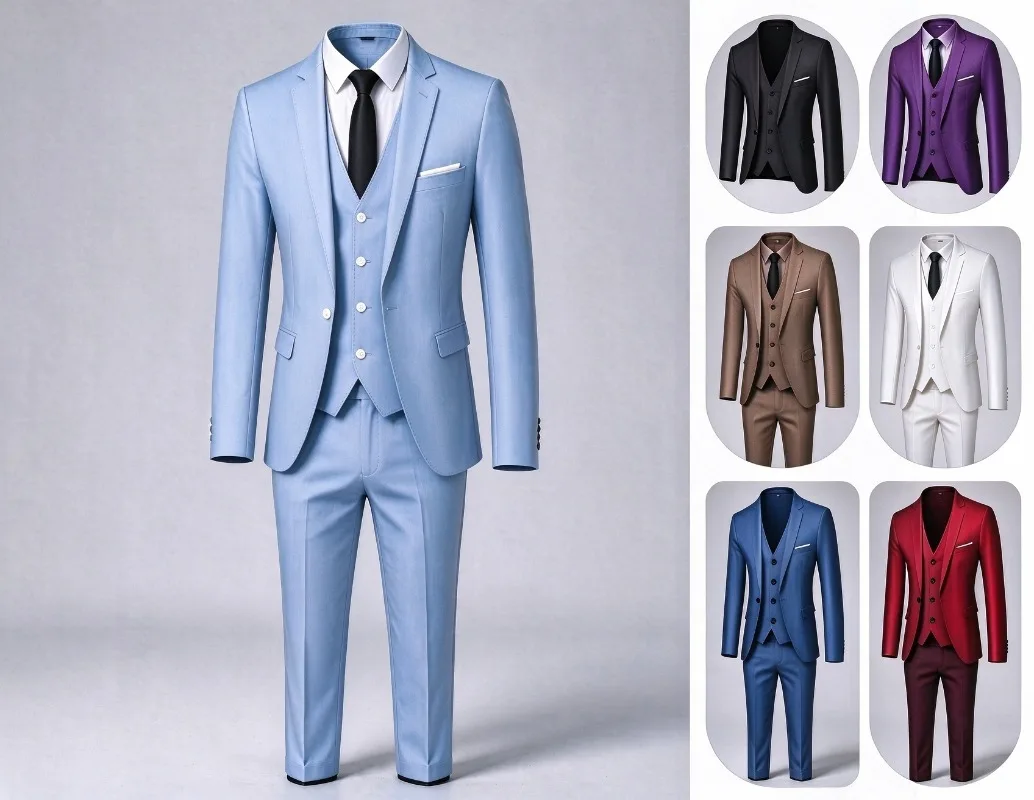 15 Colors ( Jacket+Vest+Pants ) Formal Business Office Men's Suits Groom Wedding Dress Party Dress Solid Color Suit FOR XXS-3XL