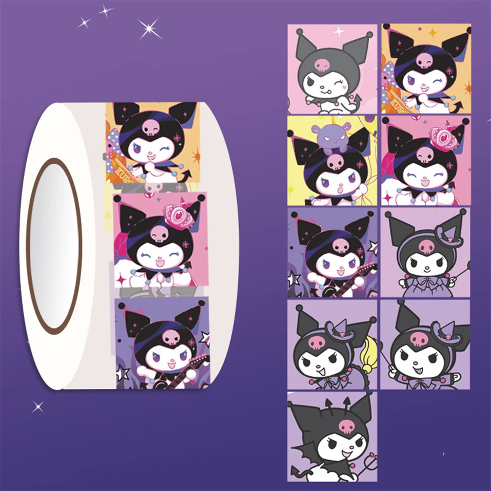 200Pcs/Roll Anime Kuromi My Melody Cinnamoroll Hello Kitty Sticker Sanrio Cartoon Sealing Labels Decal Kawaii Reward Sticker Toy