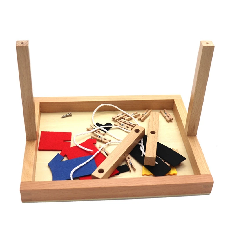 Early Education Life Teaching Wooden DIY Mini Simulation Clothes Drying Frame Clothes Suit Training Toy