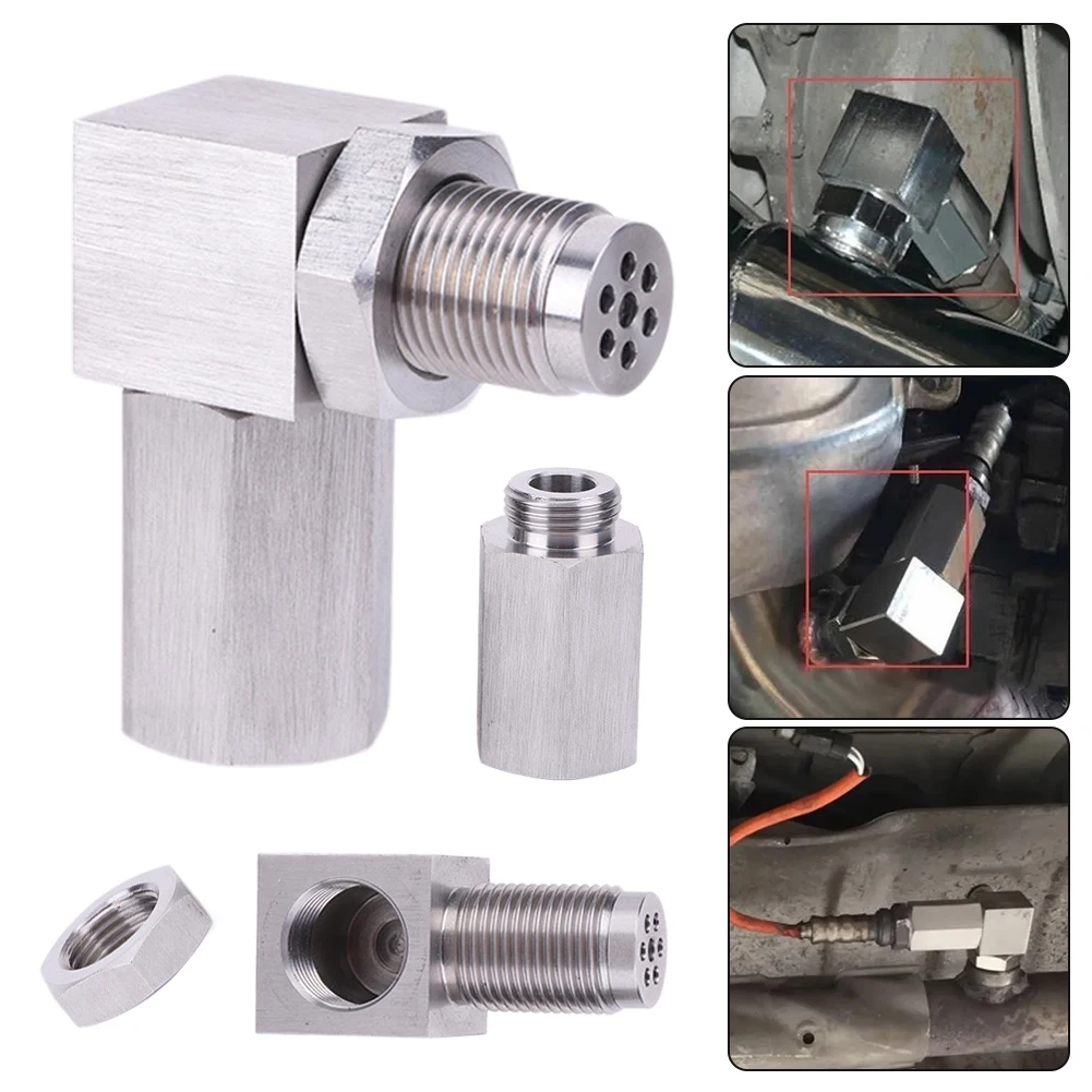 Oxygen Sensor Extender 90 Degree P0420 P0430 Silver Exhaust Catalyst Rear Oxygen Sensor Spacer M18X1.5 Angled Extender Spacer