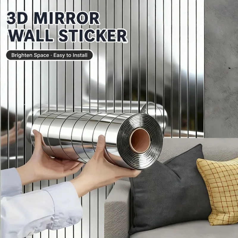 Panel de pared de listones de espejo 3D plateado grueso autoadhesivo, adhesivo de pared tipo rejilla para decoración de pared de fondo y techo