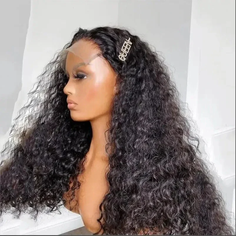 Perruque Lace Front Wig crépue bouclée noire, 26 pouces, sans colle, pre-plucked, densité 180, pour femmes noires, avec mode 03