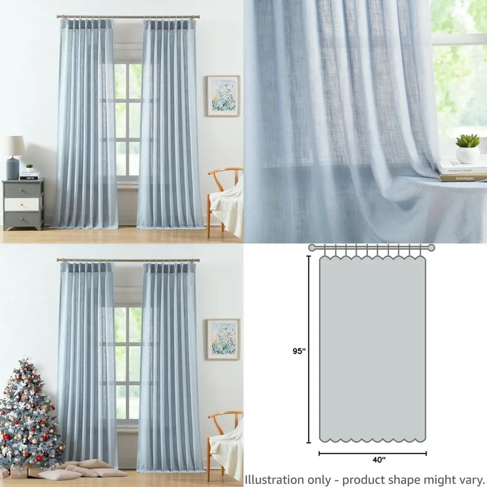 

95 полупрозрачных плиссированных штор Dusty Blue, нижний отдел в деревенском стиле для гостиных, фильтрация света, 40 x 95, набор из 2 панелей