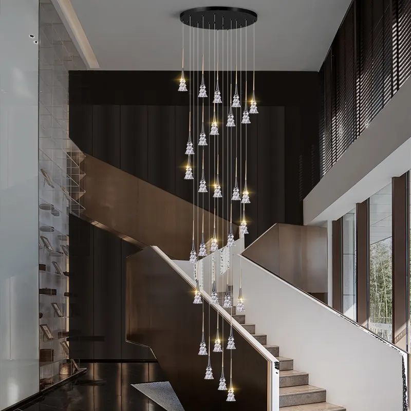 

Modern Home Decoration Pendant Light Luxury Living Room Crystal Chandelier Double Attic Staircase Pendent Lamp Indoor Lighting