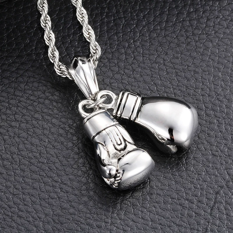 3mm Punk Gold Color Twisted Rope Chain Boxer Glove Pendant Necklace Men Women Hiphop Stainless Steel Boxing Glove Choker Jewelry
