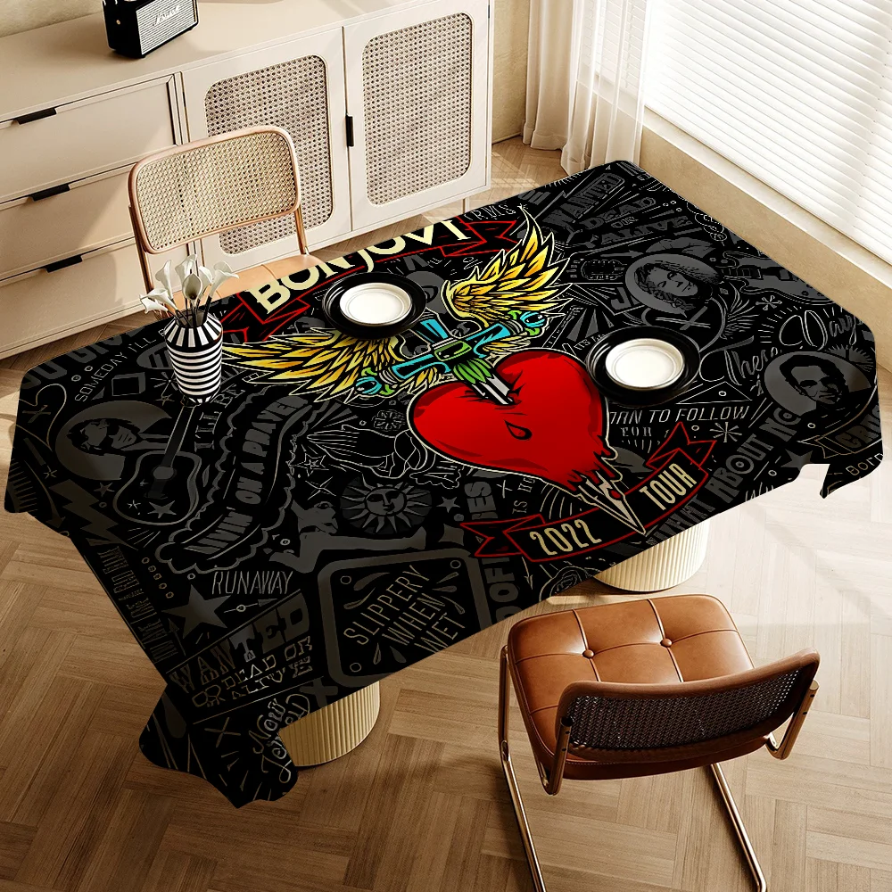 Rock Band B--Bon J-Jovi Tablecloth Themed Indoor Outdoor Picnic Party Tablecover Kitchen Dining Table Wedding Decor