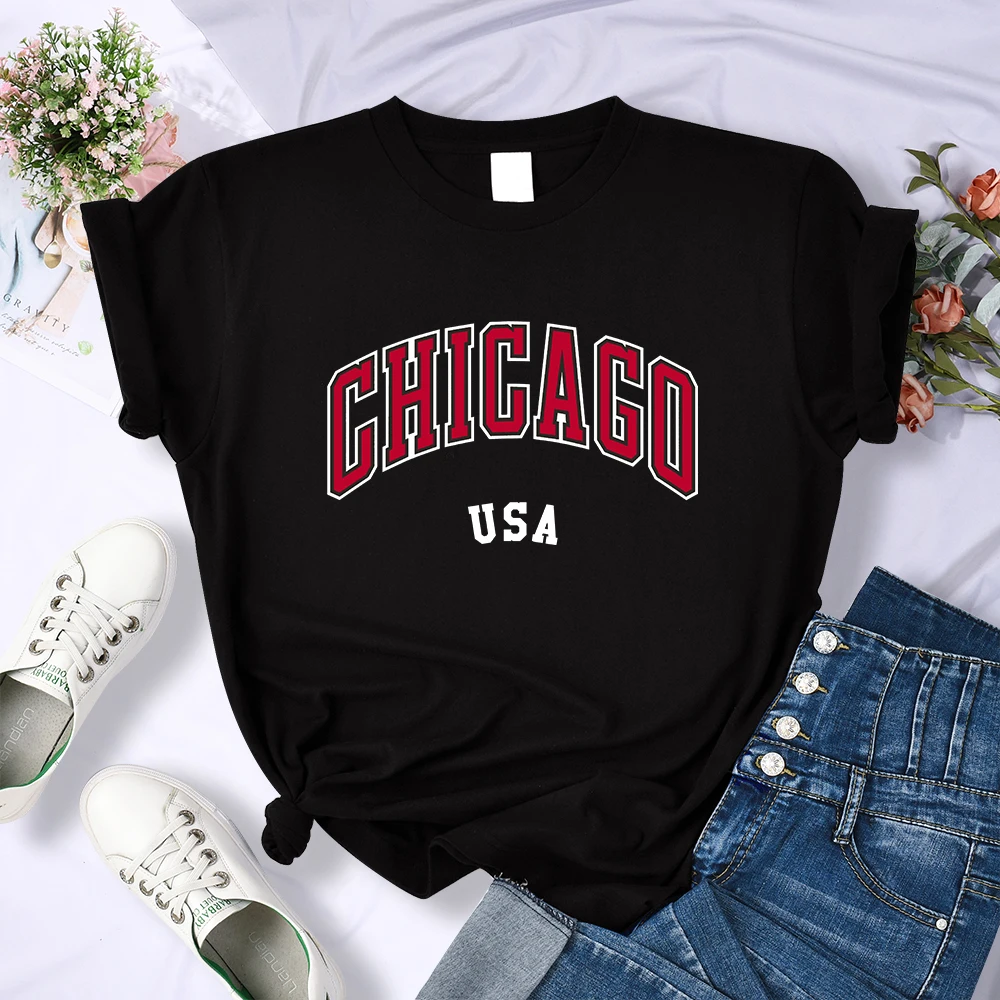 CHICAGO U S A Letter Printing Tee Clothing Female Creative Oversized T-Shirt Funny New Tops Multicolor Casual Women T Shirts