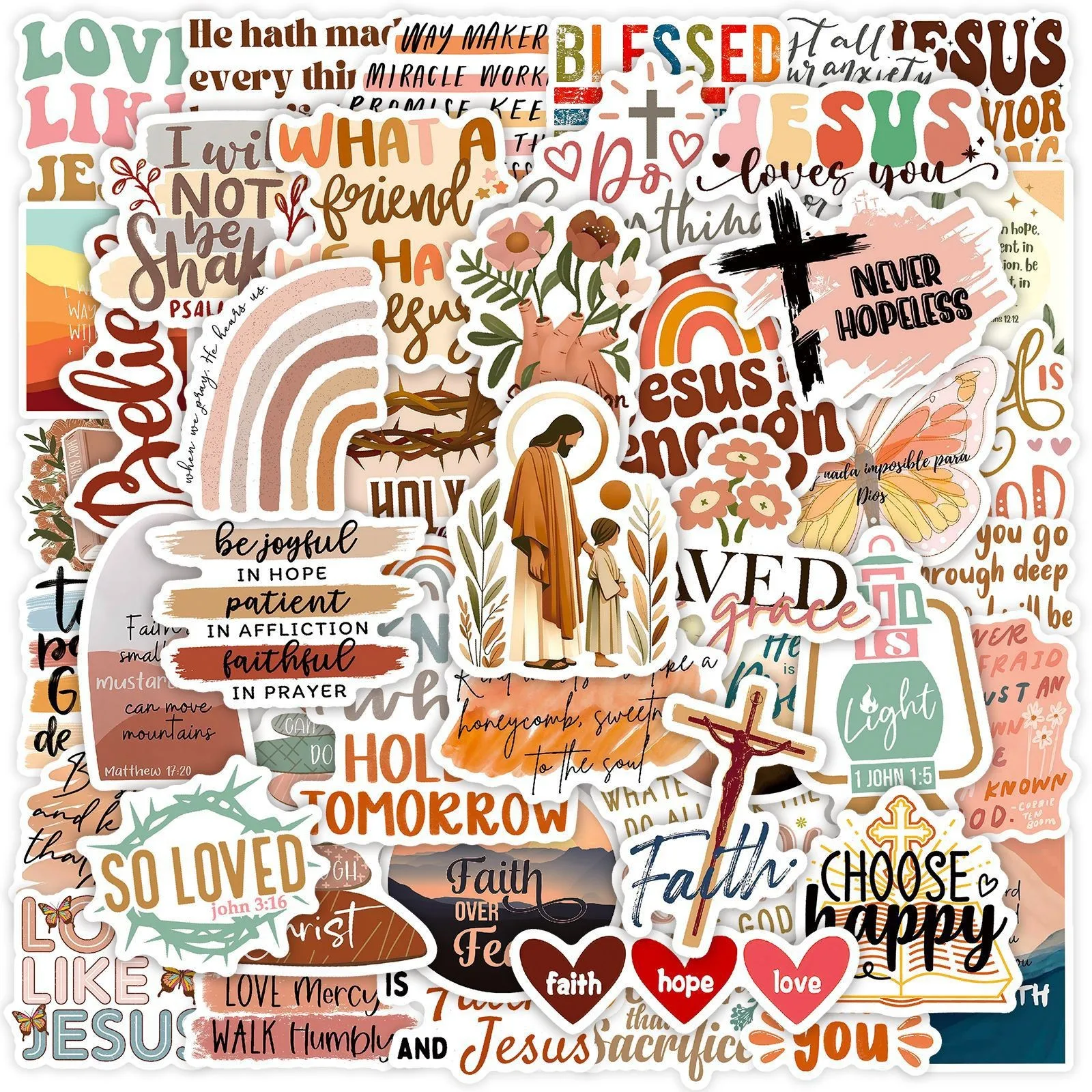 Pacote de 50 Adesivos com Frases de Jesus - Graffiti com Citações Bíblicas Motivacionais, Adesivos Decorativos à Prova d'Água