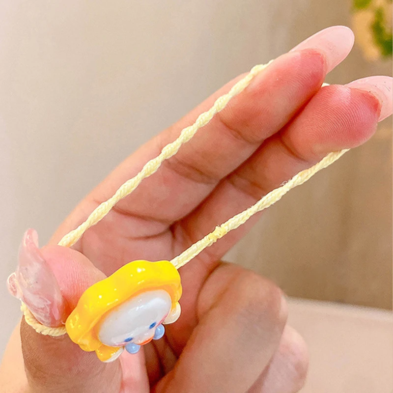 Tali rambut anak perempuan bayi bunga Korea, 10 Pcs/Set pita hati ceri kartun karet gelang rambut tali aksesoris rambut anak