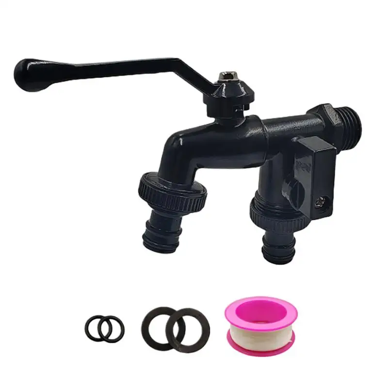 Garden Double Outlet Faucet Garden Double Taps Black Water Faucet Frost-Proof Outside Faucet Heavy Duty 2 Way Splitter Hose