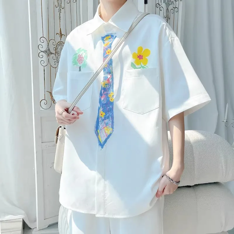 

Мужская летняя рубашка-поло из ледяного шелка Fun fiti: модный бренд, отложной воротник, рабочая одежда, американский дизайн