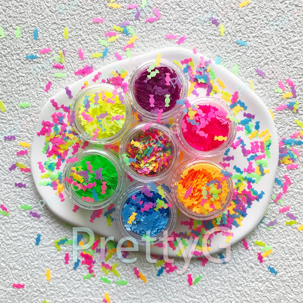 PrettyG 6-Color Set Box 6mm Sugar Candy Neon Fluorescent Glitter Sequins Sweet Candy Luminous For DIY Resin Nail Art Decoration