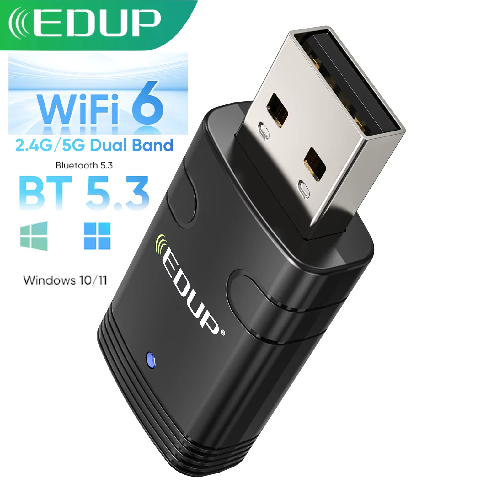 

EDUP USB-адаптер WiFi6 Bluetooth 5,3, совместимый с Windows 11/10, 2,4G/5Ghz, беспроводной сетевой адаптер для Mac, ноутбука, настольного ПК