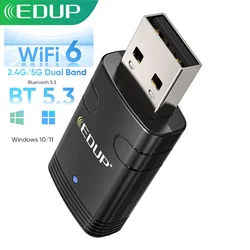 EDUP USB WiFi6 Adapter Bluetooth 5.3 Compatible with Windows 11/10 2.4G/5Ghz Wireless Network Adapter for Mac Laptop Desktop PC