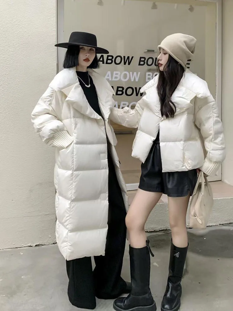 Down Jacket Women 2024 Winter Puffer Jacket Short Streetwear Warm Parkas Removable Sleeves Outwear White Duck Down Coat Female