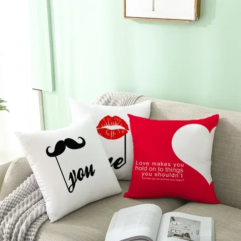 

Pillow Case Valentine's Day Gift Mr Mrs Words Cushion Cover 45x45cm Printed Throw Pillowcases for Home Sofa Decorative Pillows