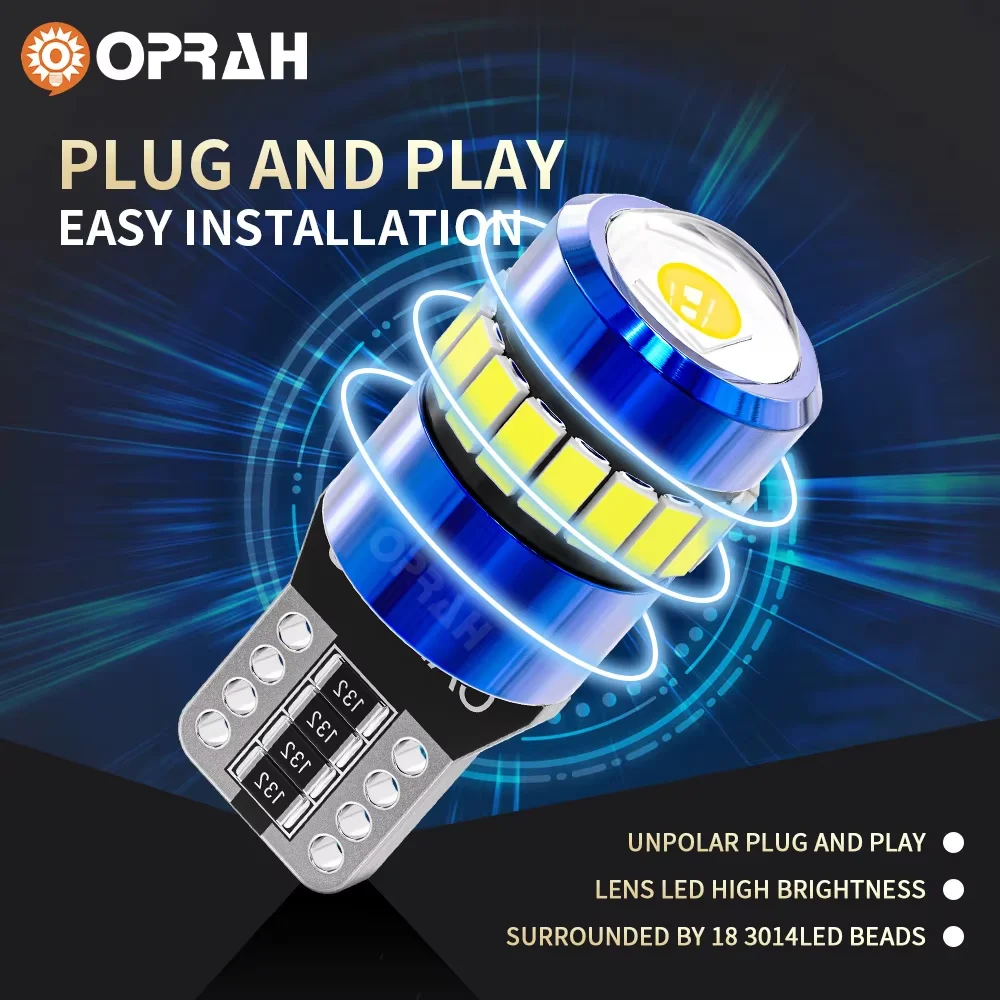 

Oprah 10PCS W5W T10 LED Canbus Super Bright Car Side Park Interior Lights 3014SMD Dome Reading Bulb For BMW Audi 12V White 6000K